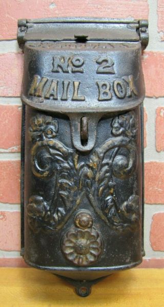 Old Cast Iron Standard No 2 Mailbox Flower Mail Flap Decorative Arts Hardware