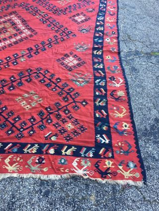 Handmade kilim hand - woven oriental wool rug 11x12 100 Wool Red 10
