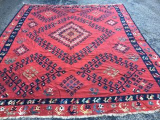 Handmade Kilim Hand - Woven Oriental Wool Rug 11x12 100 Wool Red