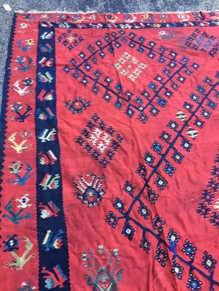 Handmade kilim hand - woven oriental wool rug 11x12 100 Wool Red 2