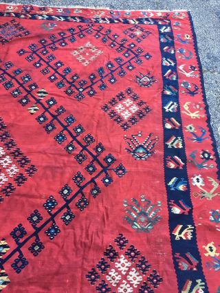 Handmade kilim hand - woven oriental wool rug 11x12 100 Wool Red 4