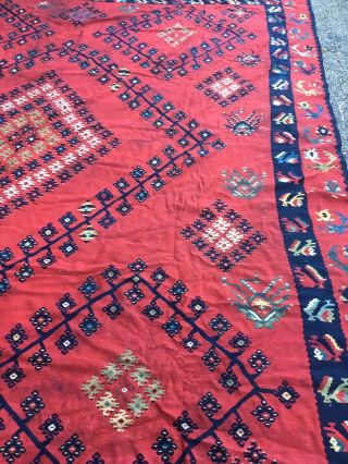 Handmade kilim hand - woven oriental wool rug 11x12 100 Wool Red 5
