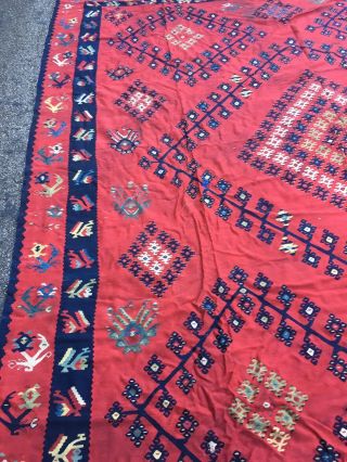 Handmade kilim hand - woven oriental wool rug 11x12 100 Wool Red 7