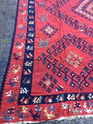 Handmade kilim hand - woven oriental wool rug 11x12 100 Wool Red 8