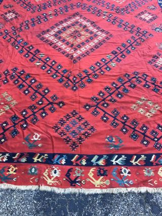 Handmade kilim hand - woven oriental wool rug 11x12 100 Wool Red 9