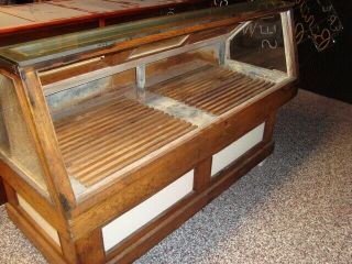 Circa 1920s Wooden Cooler Meat Counter Display Case
