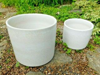 Matching Glaze Pair White Cylinder Planters Architectural Pottery Cressey Era