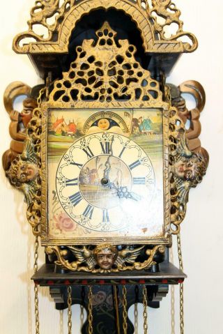 Old Wall Clock Dutch Stultyen Stool Clock STOELKLOK with Moon Phase 2