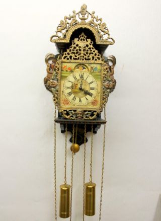 Old Wall Clock Dutch Stultyen Stool Clock STOELKLOK with Moon Phase 3