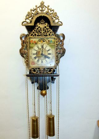 Old Wall Clock Dutch Stultyen Stool Clock STOELKLOK with Moon Phase 4