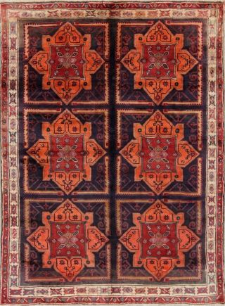 Geometric Zanjan Purple Oriental Hand - Knotted 7x9 100 Wool Area Rug