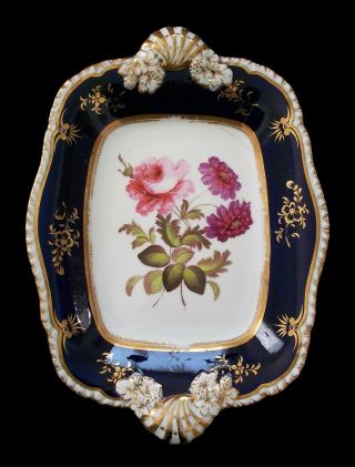 Victorian Hand Painted Porcelain Platters - Cobalt Rims - U K - Circa 1850 ' s 3