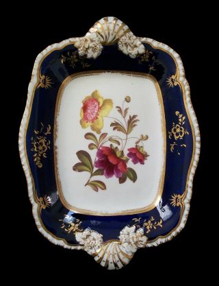 Victorian Hand Painted Porcelain Platters - Cobalt Rims - U K - Circa 1850 ' s 5