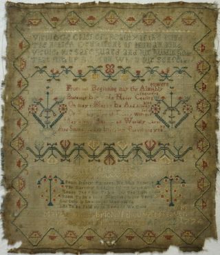 Mid/late 18th Century Verse & Motif Sampler By Marther Maybrick April 22 - 1774