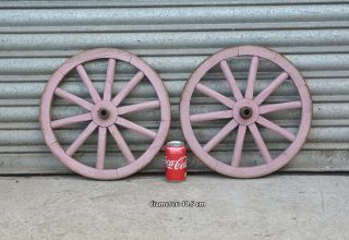 2x Vintage Old Wooden Cart Carriage Wagon Wheels Wheel - 40.  5 Cm