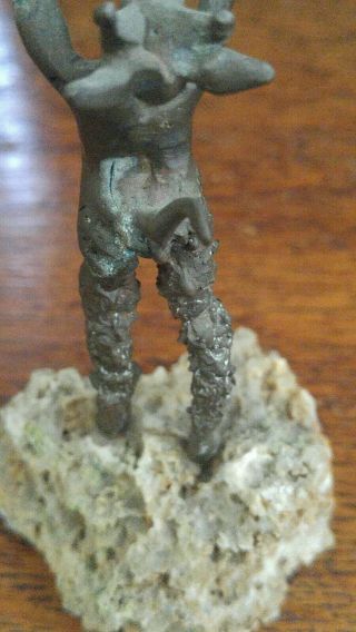 Mid Century Brutalist Bronze Sculpture Pan Faun Satyr W/ Nymph Signed MC 5 1/4 