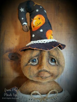 ☆Primitive OOAK Folk Art Halloween Fall Witch Pumpkin Art Doll w/ Mask Basket☆ 3