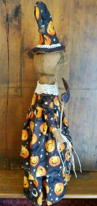 ☆Primitive OOAK Folk Art Halloween Fall Witch Pumpkin Art Doll w/ Mask Basket☆ 8