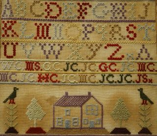 MID/LATE 19TH CENTURY HOUSE & ALPHABET SAMPLER BY MARY CRAWFORD - 1874 10