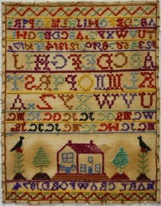 MID/LATE 19TH CENTURY HOUSE & ALPHABET SAMPLER BY MARY CRAWFORD - 1874 12