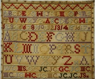 MID/LATE 19TH CENTURY HOUSE & ALPHABET SAMPLER BY MARY CRAWFORD - 1874 2