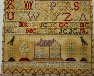 MID/LATE 19TH CENTURY HOUSE & ALPHABET SAMPLER BY MARY CRAWFORD - 1874 3