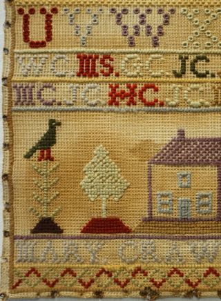 MID/LATE 19TH CENTURY HOUSE & ALPHABET SAMPLER BY MARY CRAWFORD - 1874 6