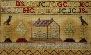MID/LATE 19TH CENTURY HOUSE & ALPHABET SAMPLER BY MARY CRAWFORD - 1874 8