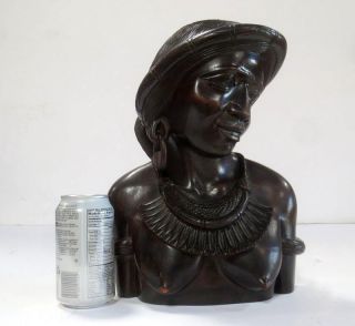 Beautifully Luzon Igorot Wood Carved Bust Sculpture Philippines W/tribal Jewelry
