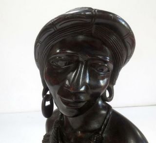 Beautifully Luzon Igorot Wood Carved Bust Sculpture Philippines w/Tribal Jewelry 7