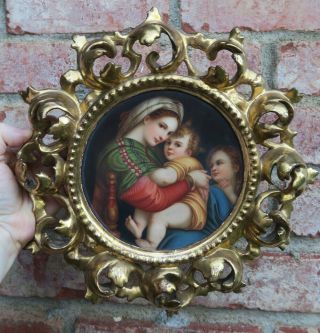 Antique Porcelain Plaque Florentine Giltwood Frame Madonna Jesus Raphael Kpm Era