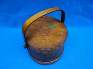 Vintage Antique Primitive Wooden Firkin Sugar Bucket w/Lid & Bentwood Handle 2