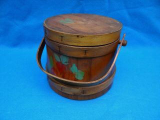 Vintage Antique Primitive Wooden Firkin Sugar Bucket w/Lid & Bentwood Handle 4