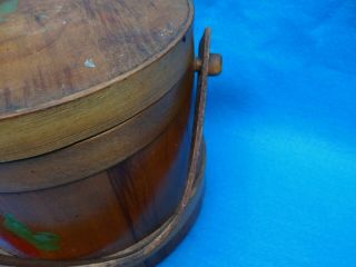 Vintage Antique Primitive Wooden Firkin Sugar Bucket w/Lid & Bentwood Handle 7