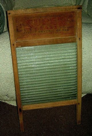 Vintage Glass Washboard - White Wood Product - Finest Crystal Glass 24 X 12 "