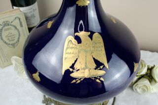 Gorgeous XL Antique French Napoleon Eagle porcelain blue lamp 1950 ' s 2