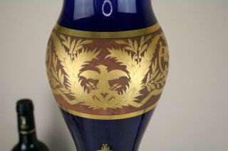 Gorgeous XL Antique French Napoleon Eagle porcelain blue lamp 1950 ' s 4