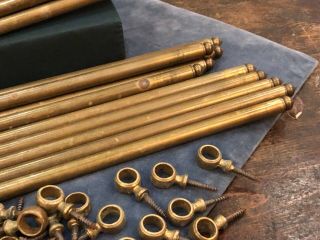 14 X Antique Solid Brass 27.  5” Stair Rods With 28 (14 Pairs) Ring Fixings 3.  35kg