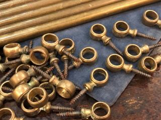 14 x Antique Solid Brass 27.  5” Stair Rods With 28 (14 Pairs) Ring Fixings 3.  35kg 2