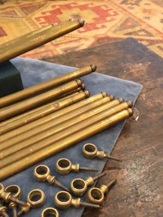 14 x Antique Solid Brass 27.  5” Stair Rods With 28 (14 Pairs) Ring Fixings 3.  35kg 6