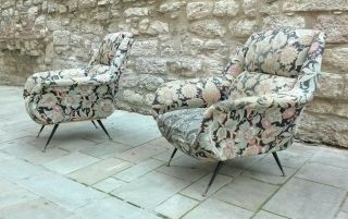 Mid century Gigi Radice Gio Ponti Pair Lounge chairs & Curved Sofa Italy 50s 3