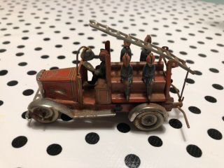 1920`s Orig Penny Toy German Tin Litho W/u 4” Fire Engine Toy