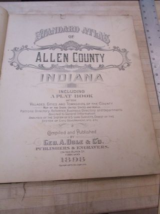 Vintage 1898 Allen County INDIANA Atlas Map Old Antique Ogle,  Map 2
