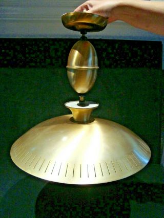 Vintage Mcm Atomic Flying Saucer Ceiling Light Fixture Copper Space Ufo Light