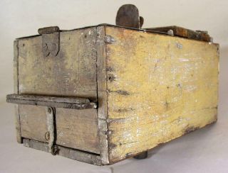Antique Tin - Wooden Bee Lining Or Hunting Box Apiary Beekeeping Yellow Painted 11