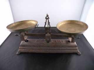 Antique Cast Iron Candy Or Farm Scale,  5 Kilo,  Complete,  Heavy & Ornate,