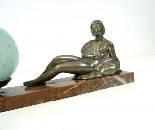 VERY RARE ART DECO NUDE WOMAN METAL CAST TABLE LAMP ON MARBLE ANTIQUE 1930 2