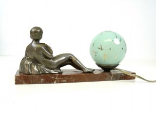 VERY RARE ART DECO NUDE WOMAN METAL CAST TABLE LAMP ON MARBLE ANTIQUE 1930 4