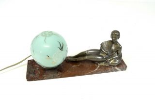 VERY RARE ART DECO NUDE WOMAN METAL CAST TABLE LAMP ON MARBLE ANTIQUE 1930 7