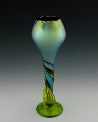 Glamorous Bohemian Art Nouveau Jugendstil Iridescent Glass 13 1/2  Tall Vase
